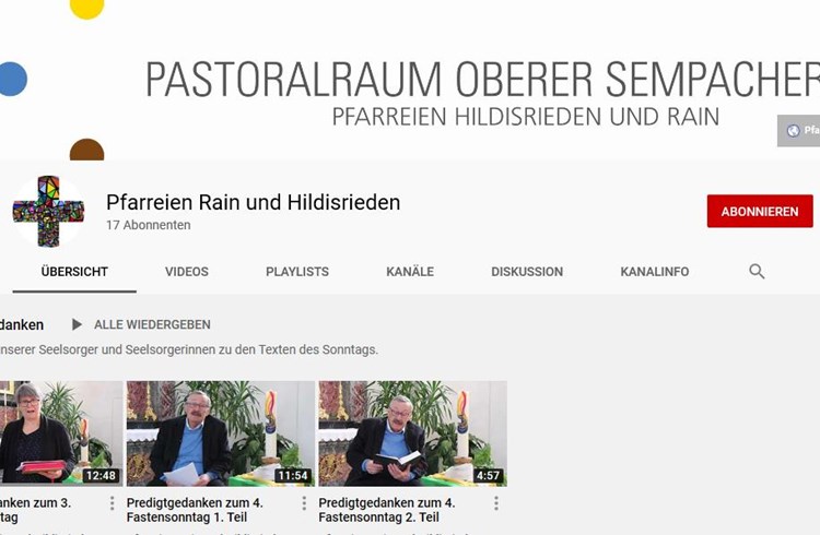 Auf dem Youtube-Kanal der Pfarreien Rain und Hildisrieden sind die aktuellsten Predigten zu finden. (Bild Red)