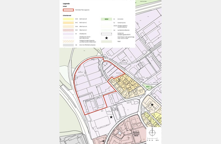 Die Planungszone bezieht sich auf die rot umrandeten Parzellen. (Karte ZVG)