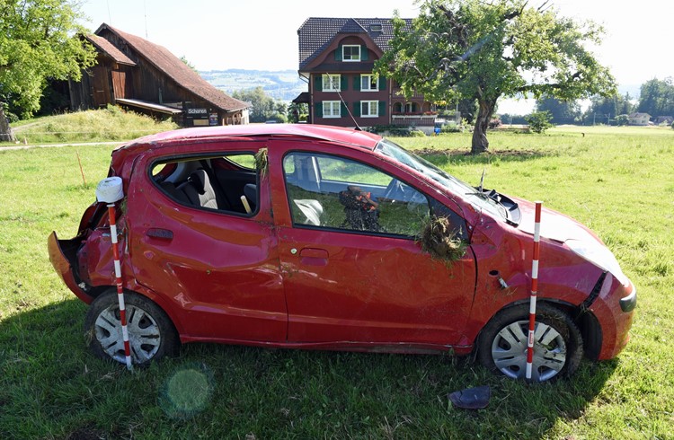 Der Fahrer dieses Autos verletzte sich bei einem Unfall bei Nottwil. (Foto Luzerner Polizei)