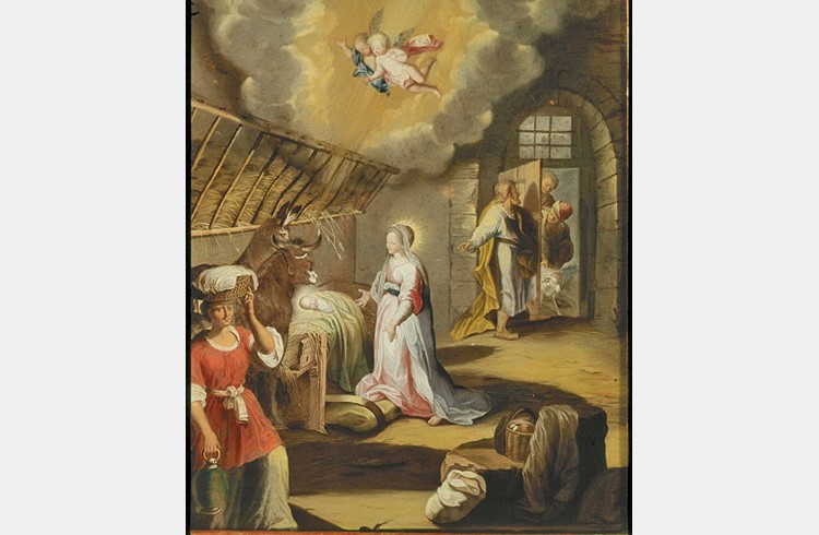 Das Hinterglasgemälde «Die Geburt Christi» nach dem italienischen Künstler FedericoBarocci, gemalt von der Surseerin Anna Maria Barbara Abesch anno 1744. (Foto ZVG)