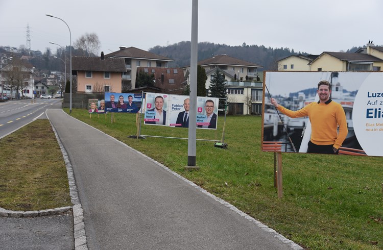 Wahlplakate säumen die Münsterstrasse Richtung Schenkon. (Foto Flavia Rivola)