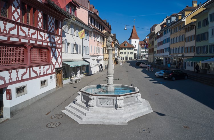 Der Rathausbrunnen ist ein besonders schönes Exemplar der Sempacher Brunnen, die zum Brunnenpreis 2023 geführt haben. (Foto Marcel Sieber)
