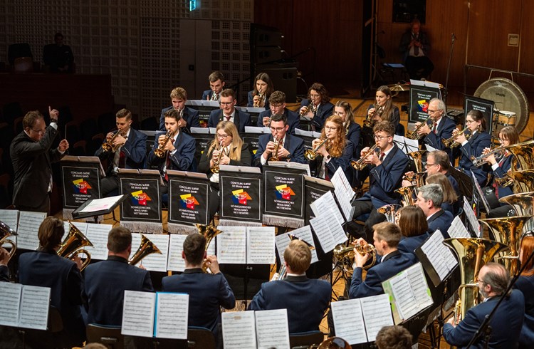 Unter Manuel Imhof erspielte die Brass Band Harmonie Neuenkirch den sechsten Rang. (Foto 360DSM)