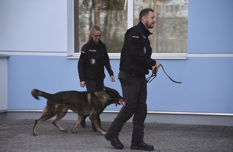 Zwei Polizisten der Luzerner Kantonalspolizei mit Schutzhund. (Foto Archiv/Nicolas Arnold)