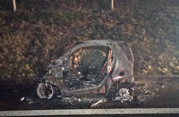 Das ausgebrannte Unfallauto. (Foto Luzerner Polizei)