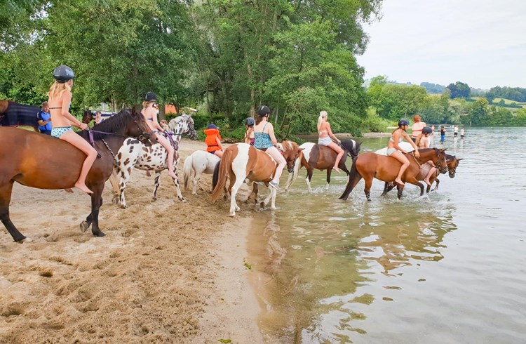 Ein Bild wie es in Zukunft in der Rossbadi seltener vorkommen dürfte: Reiterinnen gönnen sich und ihren Pferden ein Bad im kühlen Nass. (Foto zVg)